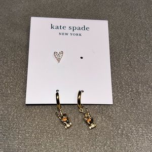 KATE SPADE WISHES PAVE HEARTS STUD PEACE SIGNS HUGGIES EARRINGS SET (MISSING 1)